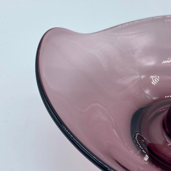 Vintage Viking Epic Amethyst Glass Candle Holder Dish Purple Abstract Form MCM - Picture 4 of 10